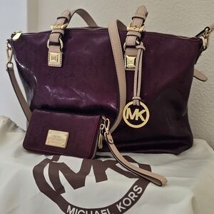 Michael Kors Deep Burgundy and Tan Shoulder Bag